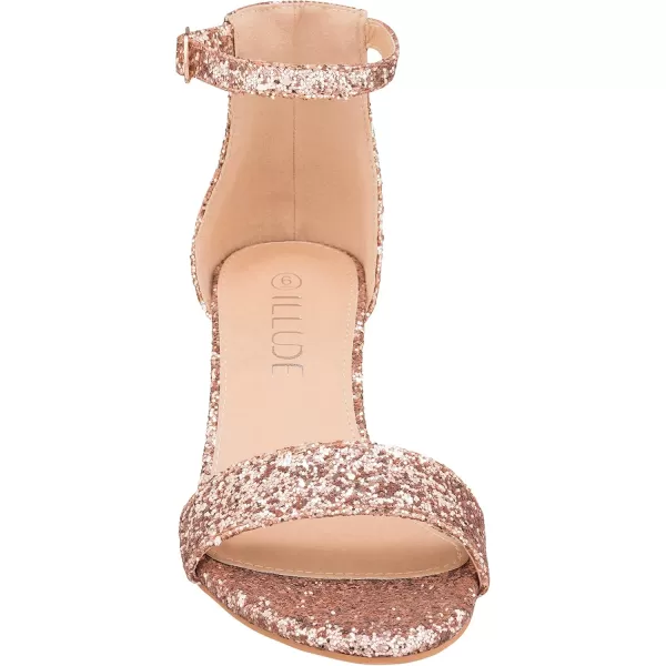 ILLUDE Womens Fashion Ankle Strap Kitten Heel Sandals  Adorable Cute Low Block Heel  JasmineChampagne Glitter