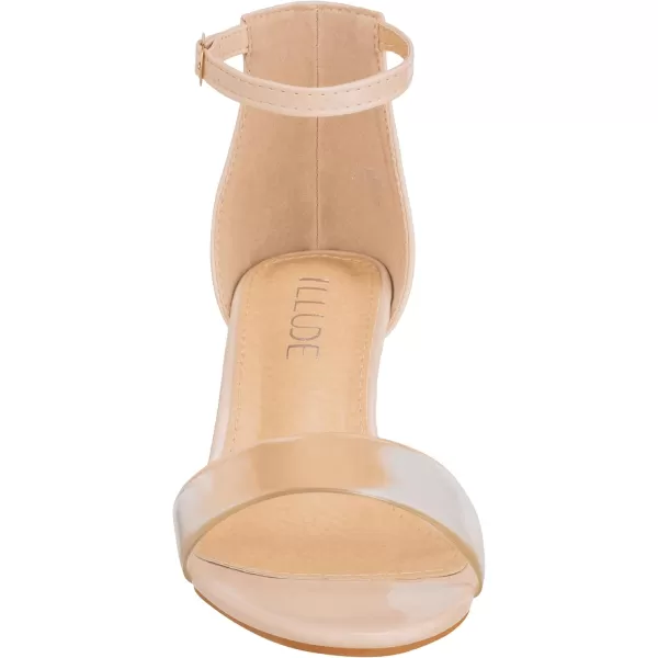 ILLUDE Womens Fashion Ankle Strap Kitten Heel Sandals  Adorable Cute Low Block Heel  JasmineClear Nude