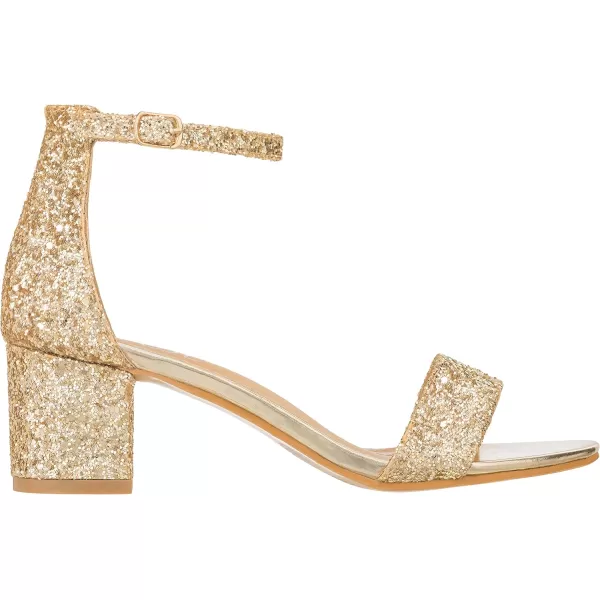 ILLUDE Womens Fashion Ankle Strap Kitten Heel Sandals  Adorable Cute Low Block Heel  JasmineGold Glitter