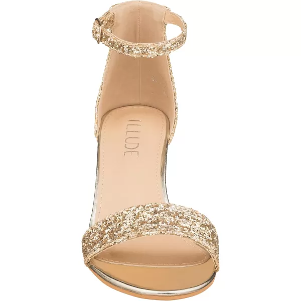 ILLUDE Womens Fashion Ankle Strap Kitten Heel Sandals  Adorable Cute Low Block Heel  JasmineGold Glitter