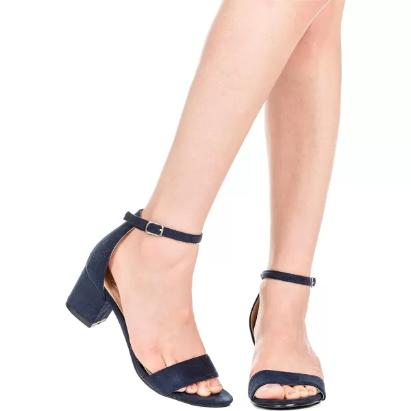 ILLUDE Womens Fashion Ankle Strap Kitten Heel Sandals  Adorable Cute Low Block Heel  JasmineNavy Suede