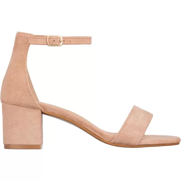 ILLUDE Womens Fashion Ankle Strap Kitten Heel Sandals  Adorable Cute Low Block Heel  JasmineNude Suede