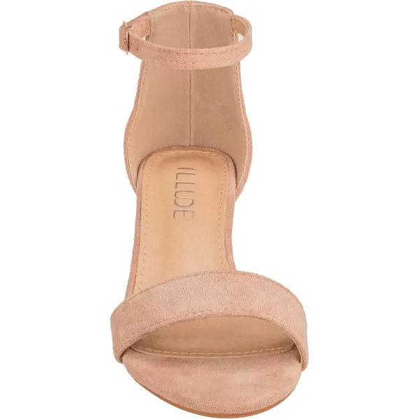ILLUDE Womens Fashion Ankle Strap Kitten Heel Sandals  Adorable Cute Low Block Heel  JasmineNude Suede