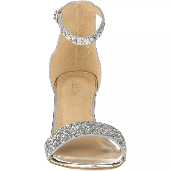 ILLUDE Womens Fashion Ankle Strap Kitten Heel Sandals  Adorable Cute Low Block Heel  JasmineSilver Glitter