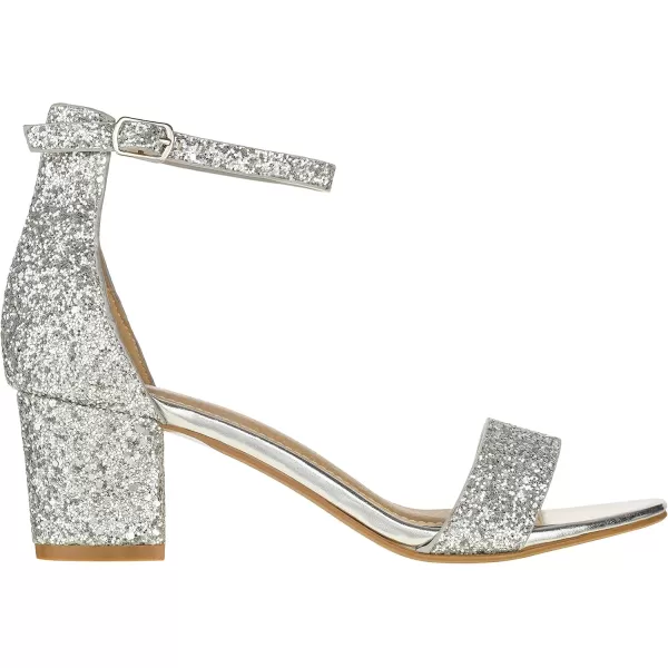 ILLUDE Womens Fashion Ankle Strap Kitten Heel Sandals  Adorable Cute Low Block Heel  JasmineSilver Glitter