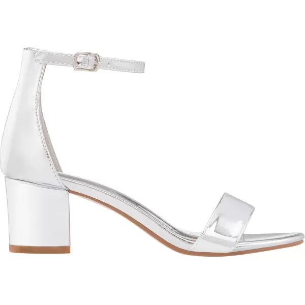 ILLUDE Womens Fashion Ankle Strap Kitten Heel Sandals  Adorable Cute Low Block Heel  JasmineSilver Patent