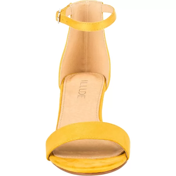 ILLUDE Womens Fashion Ankle Strap Kitten Heel Sandals  Adorable Cute Low Block Heel  JasmineYellow Suede