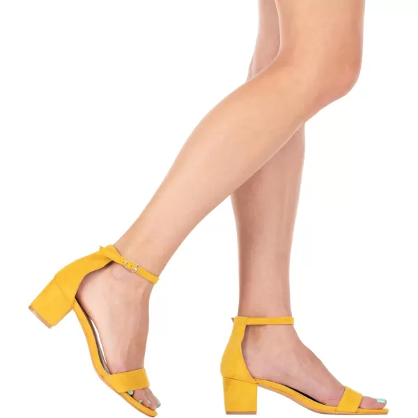 ILLUDE Womens Fashion Ankle Strap Kitten Heel Sandals  Adorable Cute Low Block Heel  JasmineYellow Suede