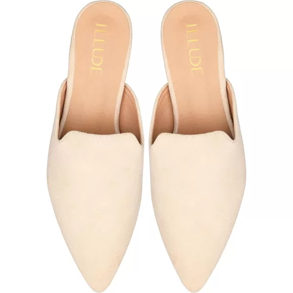 ILLUDE Womens Flat Mules Pointed Toe Backless Slip on Slides Loafer ShoesBeige Suede