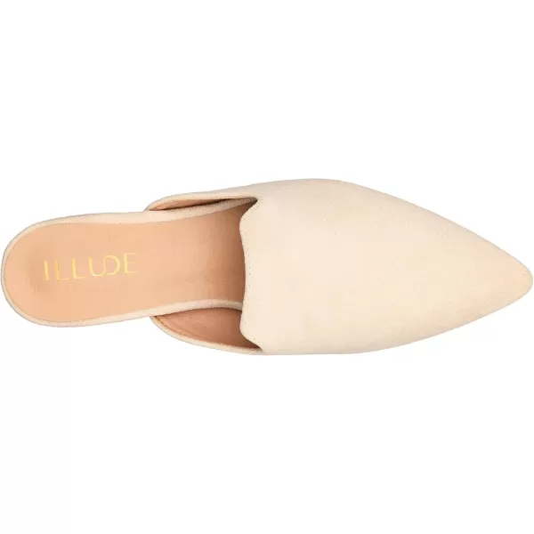 ILLUDE Womens Flat Mules Pointed Toe Backless Slip on Slides Loafer ShoesBeige Suede
