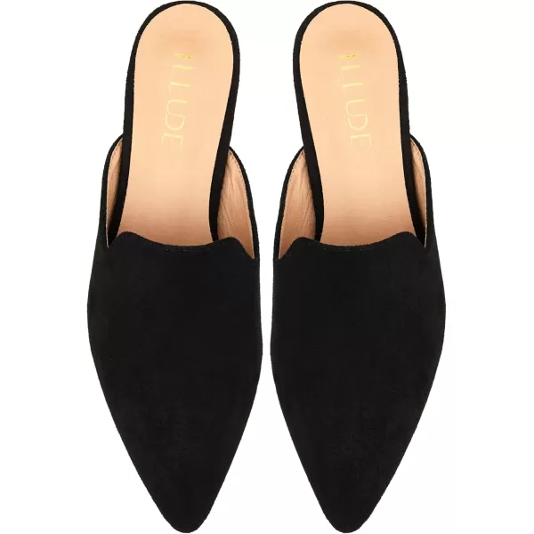 ILLUDE Womens Flat Mules Pointed Toe Backless Slip on Slides Loafer ShoesBlack Suede