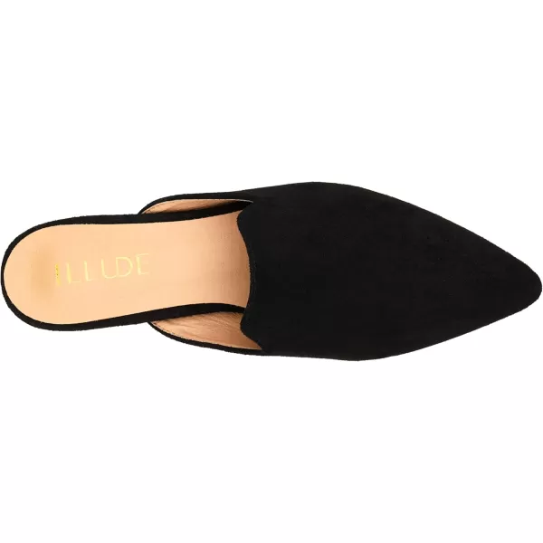 ILLUDE Womens Flat Mules Pointed Toe Backless Slip on Slides Loafer ShoesBlack Suede