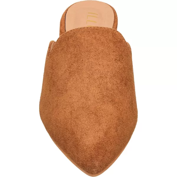 ILLUDE Womens Flat Mules Pointed Toe Backless Slip on Slides Loafer ShoesCaramel Suede