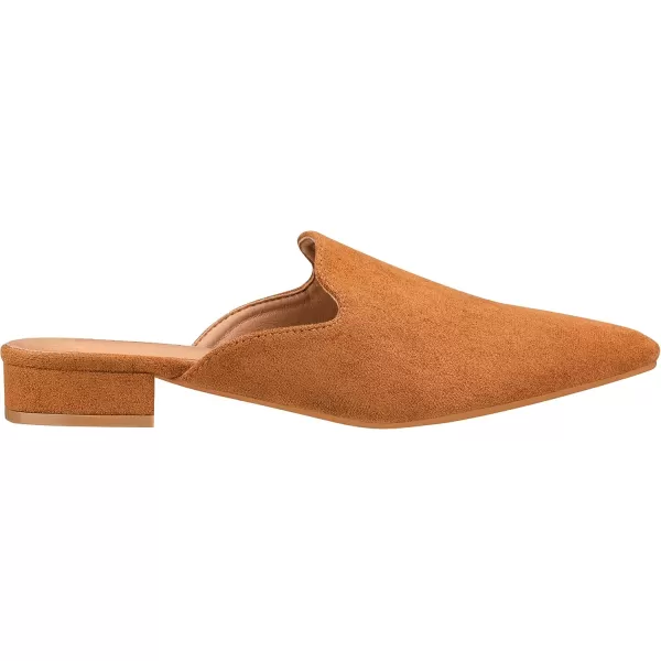 ILLUDE Womens Flat Mules Pointed Toe Backless Slip on Slides Loafer ShoesCaramel Suede