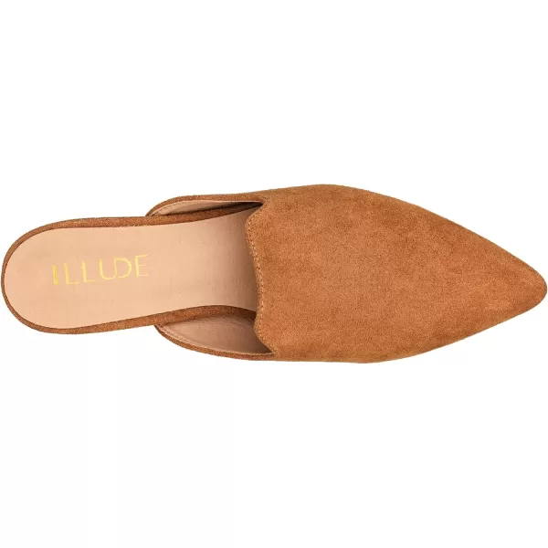 ILLUDE Womens Flat Mules Pointed Toe Backless Slip on Slides Loafer ShoesCaramel Suede