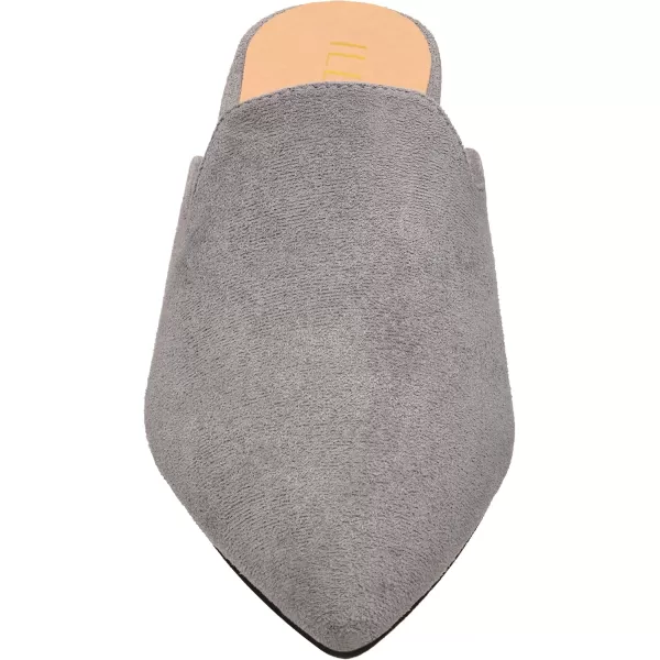 ILLUDE Womens Flat Mules Pointed Toe Backless Slip on Slides Loafer ShoesGrey Suede