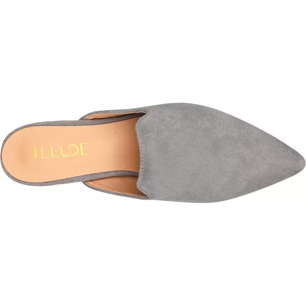 ILLUDE Womens Flat Mules Pointed Toe Backless Slip on Slides Loafer ShoesGrey Suede