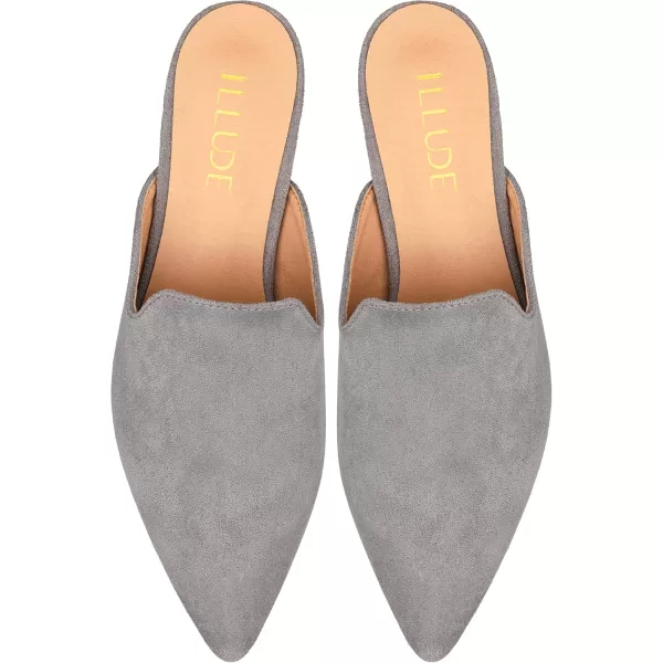 ILLUDE Womens Flat Mules Pointed Toe Backless Slip on Slides Loafer ShoesGrey Suede