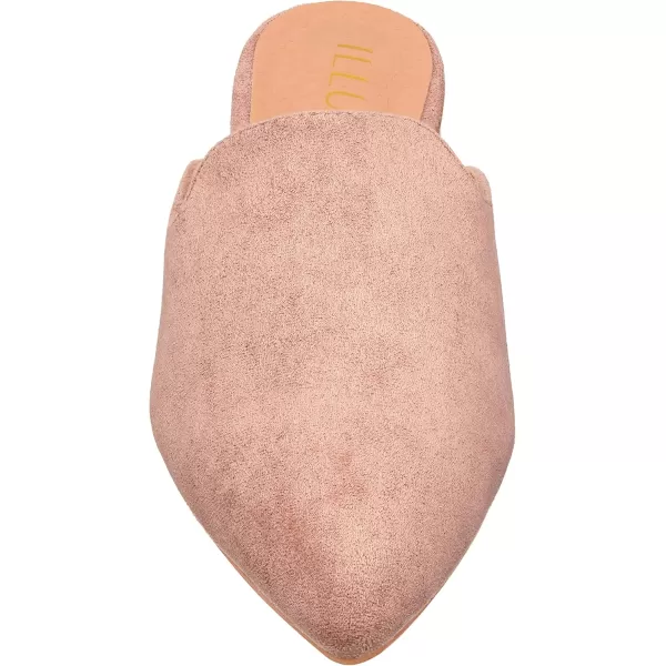 ILLUDE Womens Flat Mules Pointed Toe Backless Slip on Slides Loafer ShoesIndian Pink Suede