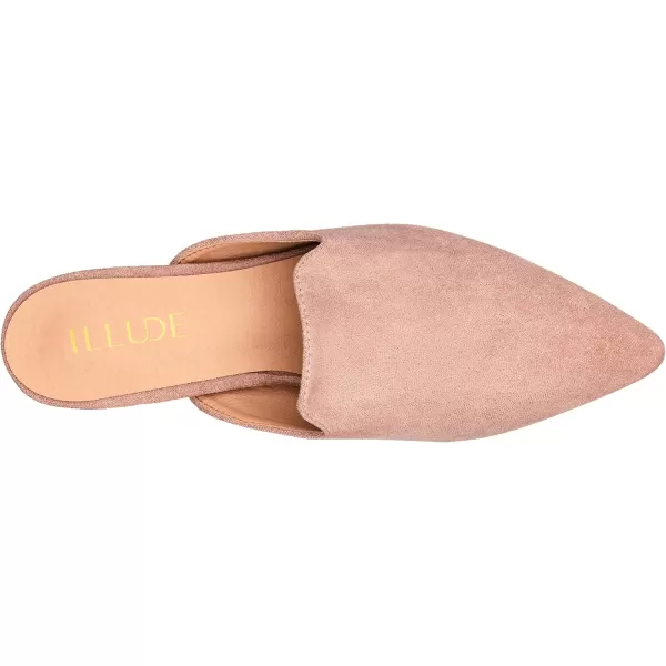 ILLUDE Womens Flat Mules Pointed Toe Backless Slip on Slides Loafer ShoesIndian Pink Suede