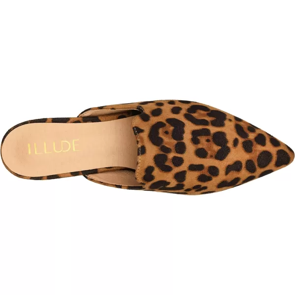 ILLUDE Womens Flat Mules Pointed Toe Backless Slip on Slides Loafer ShoesLeopard Suede