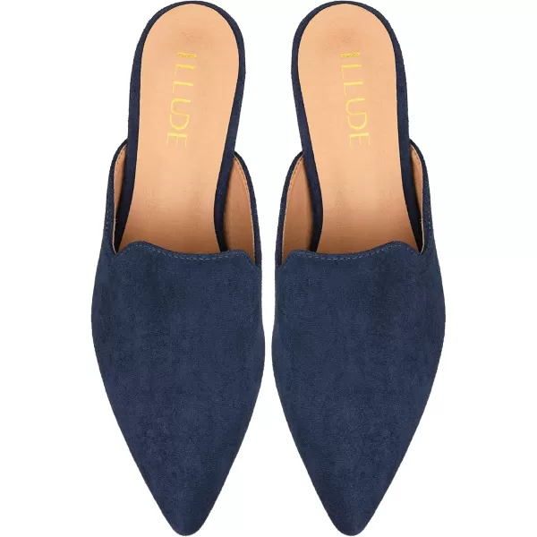 ILLUDE Womens Flat Mules Pointed Toe Backless Slip on Slides Loafer ShoesNavy Suede