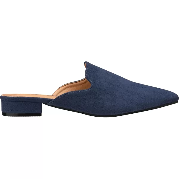 ILLUDE Womens Flat Mules Pointed Toe Backless Slip on Slides Loafer ShoesNavy Suede