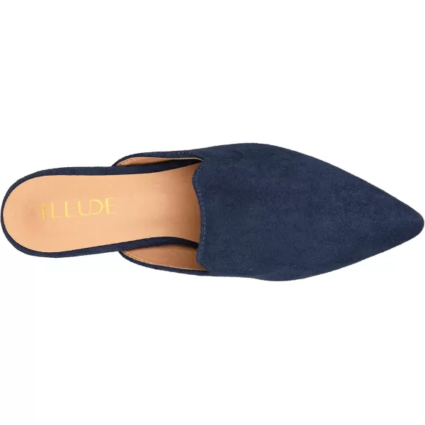 ILLUDE Womens Flat Mules Pointed Toe Backless Slip on Slides Loafer ShoesNavy Suede