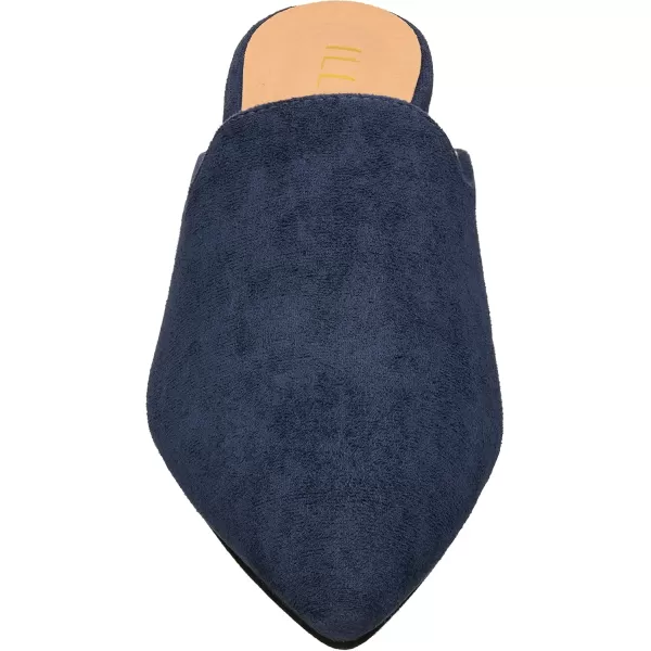 ILLUDE Womens Flat Mules Pointed Toe Backless Slip on Slides Loafer ShoesNavy Suede