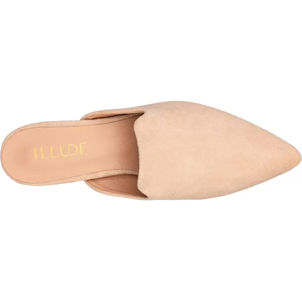 ILLUDE Womens Flat Mules Pointed Toe Backless Slip on Slides Loafer ShoesNude Suede