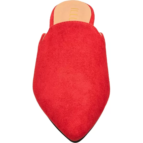 ILLUDE Womens Flat Mules Pointed Toe Backless Slip on Slides Loafer ShoesRed Suede
