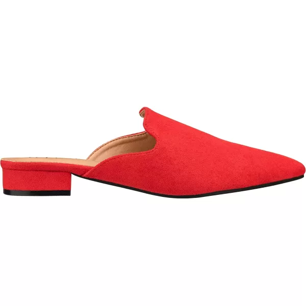 ILLUDE Womens Flat Mules Pointed Toe Backless Slip on Slides Loafer ShoesRed Suede