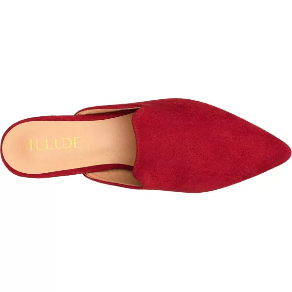 ILLUDE Womens Flat Mules Pointed Toe Backless Slip on Slides Loafer ShoesWine Suede
