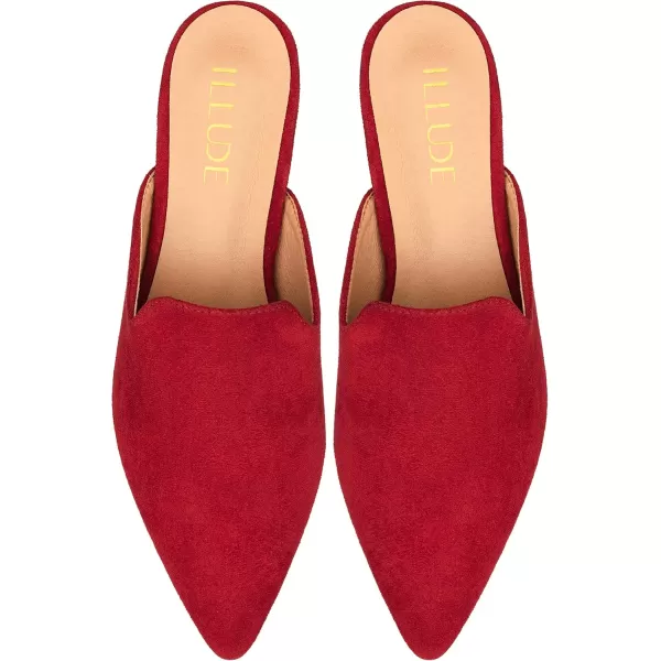 ILLUDE Womens Flat Mules Pointed Toe Backless Slip on Slides Loafer ShoesWine Suede