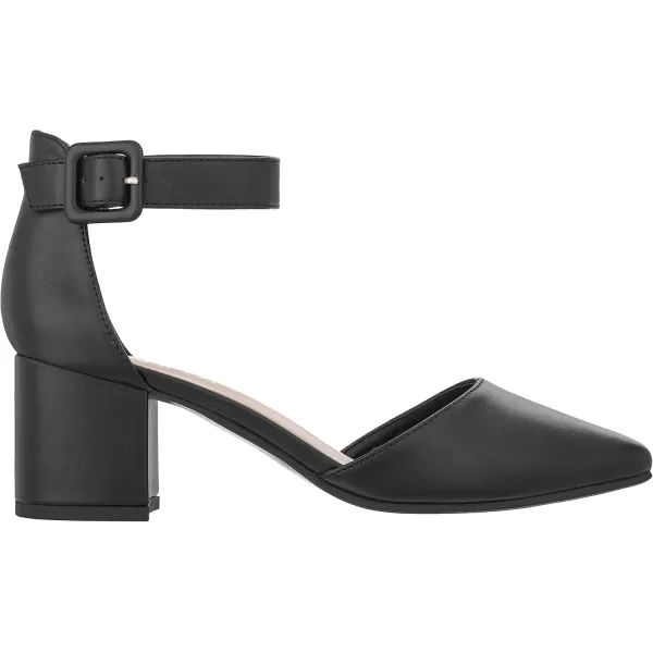 ILLUDE Womens Heels Pointy Closed Toe Pump Ankle Strap Chunky Low Block HeelsBlack Pu