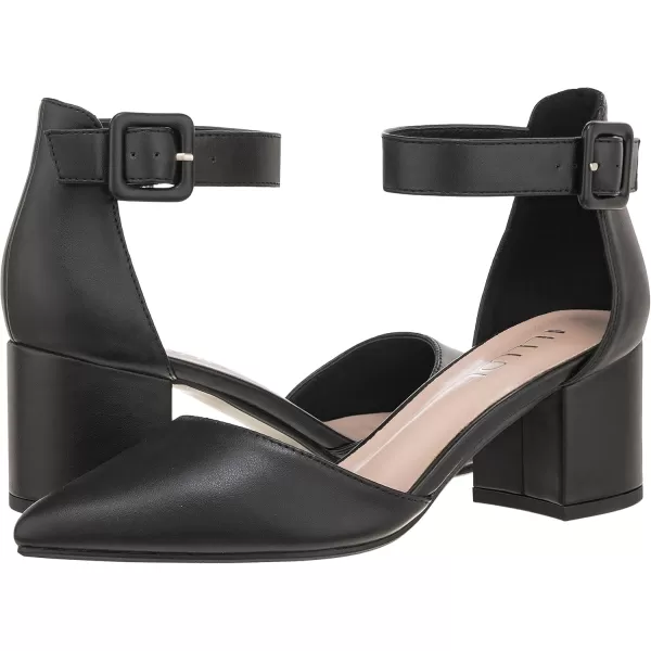 ILLUDE Womens Heels Pointy Closed Toe Pump Ankle Strap Chunky Low Block HeelsBlack Pu