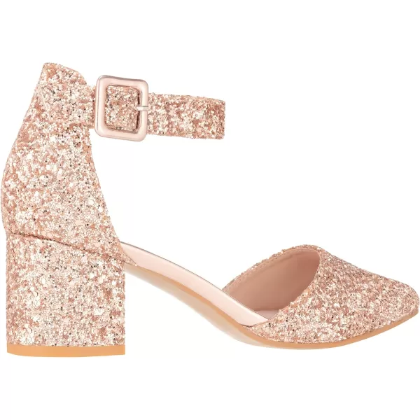 ILLUDE Womens Heels Pointy Closed Toe Pump Ankle Strap Chunky Low Block HeelsChampagne Glitter