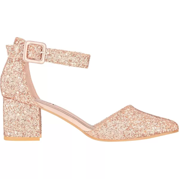 ILLUDE Womens Heels Pointy Closed Toe Pump Ankle Strap Chunky Low Block HeelsChampagne Glitter
