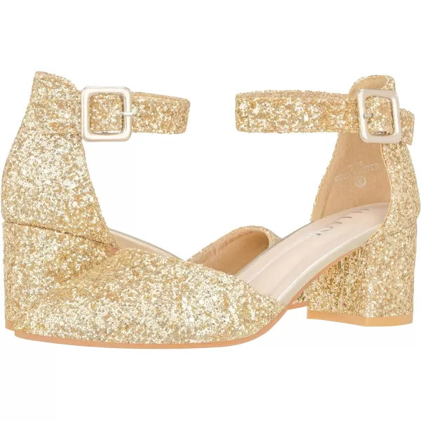 ILLUDE Womens Heels Pointy Closed Toe Pump Ankle Strap Chunky Low Block HeelsGold Glitter