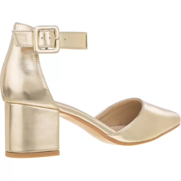 ILLUDE Womens Heels Pointy Closed Toe Pump Ankle Strap Chunky Low Block HeelsGold Pu