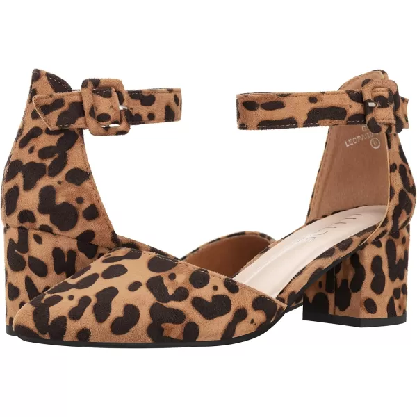 ILLUDE Womens Heels Pointy Closed Toe Pump Ankle Strap Chunky Low Block HeelsLeopard Suede