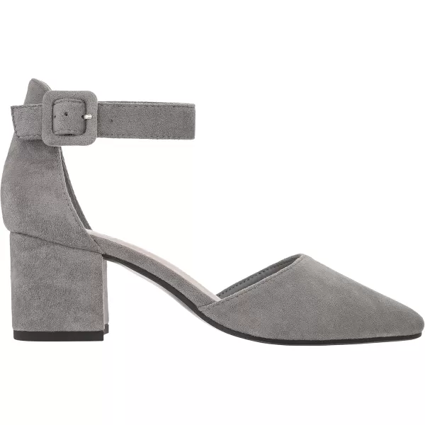 ILLUDE Womens Heels Pointy Closed Toe Pump Ankle Strap Chunky Low Block HeelsLight Grey Suede