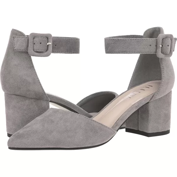 ILLUDE Womens Heels Pointy Closed Toe Pump Ankle Strap Chunky Low Block HeelsLight Grey Suede
