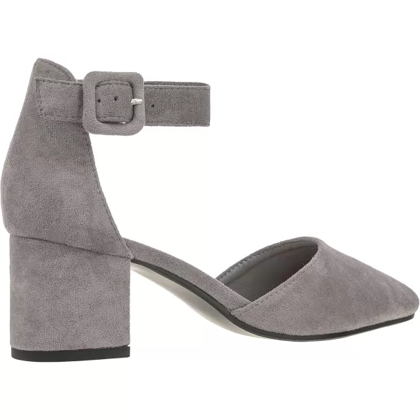 ILLUDE Womens Heels Pointy Closed Toe Pump Ankle Strap Chunky Low Block HeelsLight Grey Suede