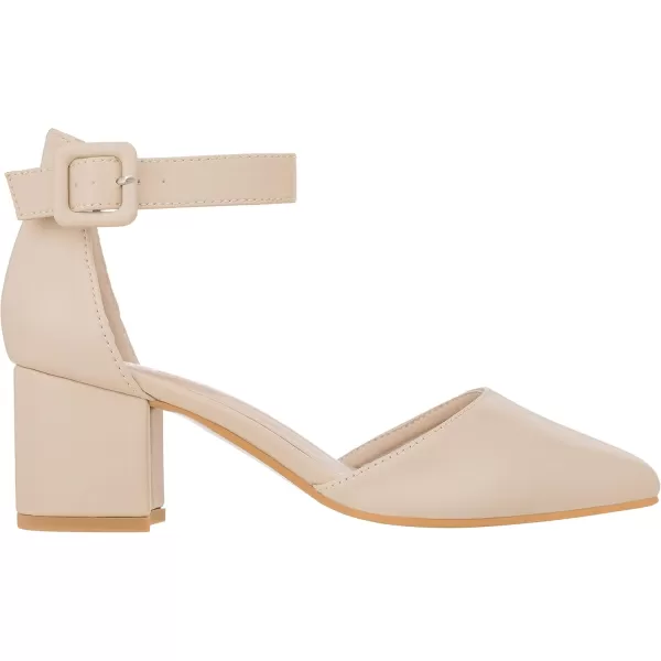 ILLUDE Womens Heels Pointy Closed Toe Pump Ankle Strap Chunky Low Block HeelsNude Pu