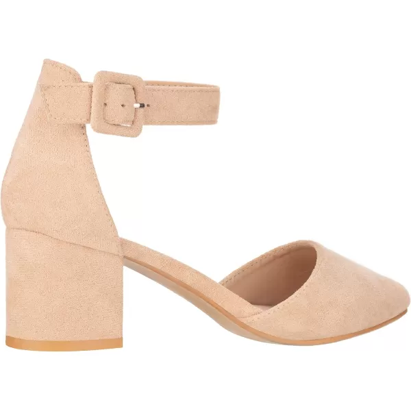 ILLUDE Womens Heels Pointy Closed Toe Pump Ankle Strap Chunky Low Block HeelsNude Suede
