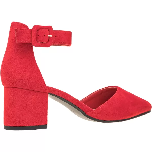 ILLUDE Womens Heels Pointy Closed Toe Pump Ankle Strap Chunky Low Block HeelsRed Suede