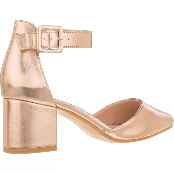 ILLUDE Womens Heels Pointy Closed Toe Pump Ankle Strap Chunky Low Block HeelsRose Gold Pu