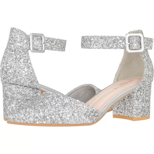 ILLUDE Womens Heels Pointy Closed Toe Pump Ankle Strap Chunky Low Block HeelsSilver Glitter