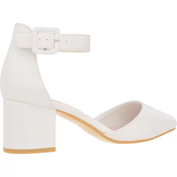 ILLUDE Womens Heels Pointy Closed Toe Pump Ankle Strap Chunky Low Block HeelsWhite Pu